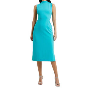 French Connection dress Echo mock neck midi sheath teal size 2